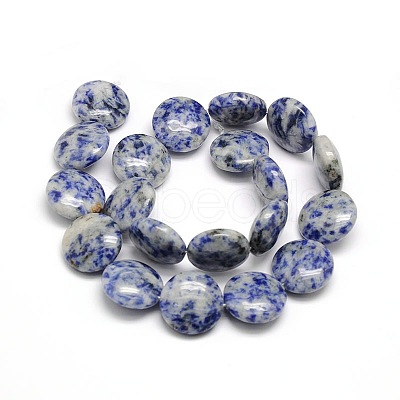 Natural Flat Round Blue Spot Jasper Beads Strands G-L246-01-1