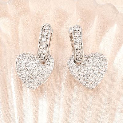 Brass Micro Pave Clear Cubic Zirconia Hoop Dangle Earrings EJEW-G471-30D-P-1