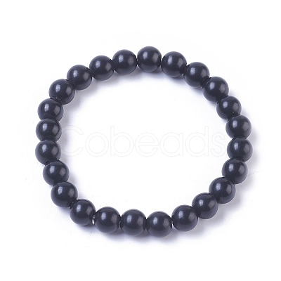 Natural Black Stone Stretch Bracelets G-K298-07-1