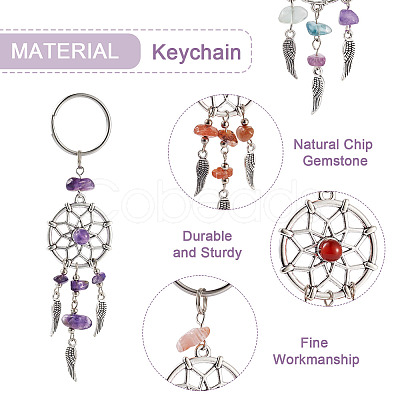 20Pcs 10 Style Natural Chip Gemstone Keychain KEYC-KS0001-05-1