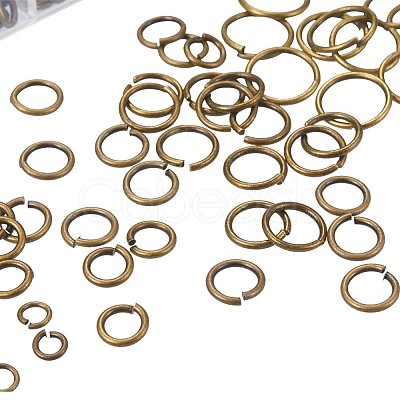 Mixed Sizes Diameter 4-10mm Brass Jump Rings Open Jump Rings Antique Bronze in Jewelry Making Supplies 1 Box KK-PH0008-AB-NF-B-1