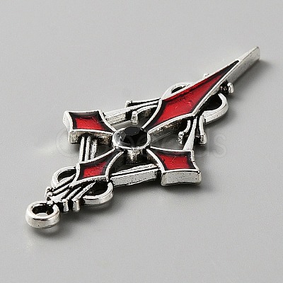 Jet Rhinestone Cross Pendatn with Red Enamel ENAM-WH0001-06AS-03-1