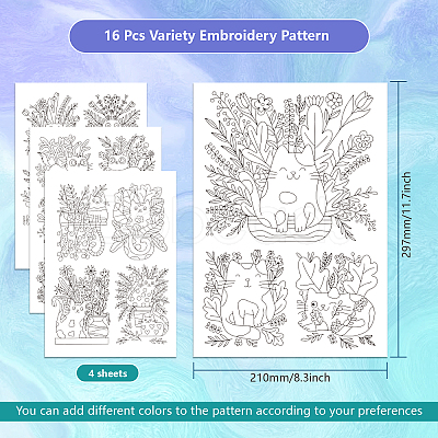 4 Sheets 11.6x8.2 Inch Stick and Stitch Embroidery Patterns DIY-WH0455-037-1