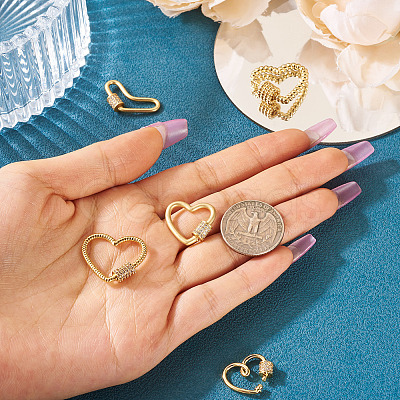 5Pcs 5 Style Brass Micro Pave Clear Cubic Zirconia Screw Carabiner Lock Charms ZIRC-TA0002-17-1