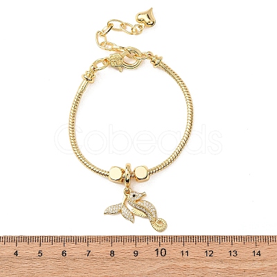 Sea Horse Brass Micro Pave Clear Cubic Zirconia Charm Bracelets BJEW-H640-05B-G-1