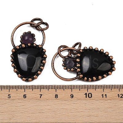 Natural Obsidian & Natural Amethyst Pendants G-Z101-06R-05-1