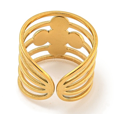 Ion Plating(IP) 304 Stainless Steel Cross Wide Open Cuff Ring Components RJEW-A043-06G-1
