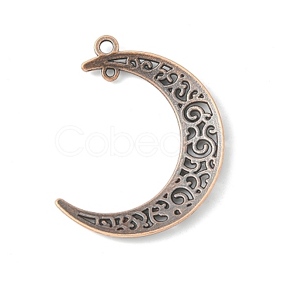Tibetan Style Alloy Hollow Moon 2-Loop Link Pendants TIBEP-5312-R-FF-1