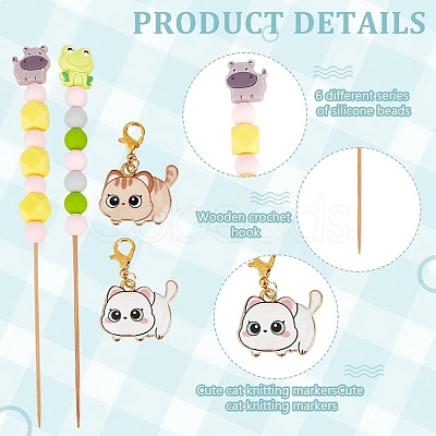 6Pcs Beadable Bamboo Knitting Needle & 6Pcs Cat Alloy Enamel Stitch Marker Kits DIY-DR00013-1