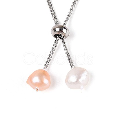 Adjustable Pearl and Brass Beaded Slider Bracelets BJEW-T022-15A-1