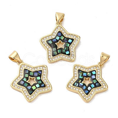 Star Rack Plating Brass Cubic Zirconia Pendants KK-K385-050G-1