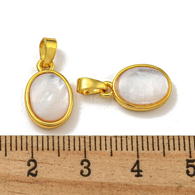Rack Plating Brass Pave Natural White Shell Oval Charms KK-U025-07G-01-1