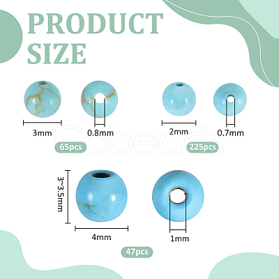 337Pcs 3 Sizes Dyed Synthetic Turquoise Beads TURQ-PH0001-23-1