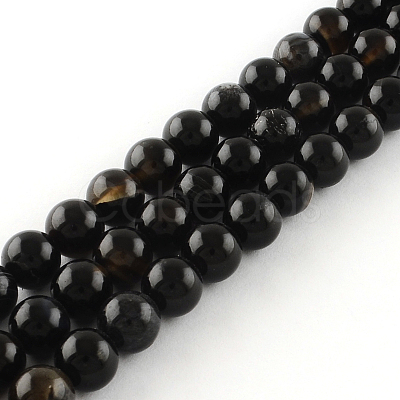 Dyed & Heated Natural Black Agate Round Bead Strands G-R342-4mm-01-1