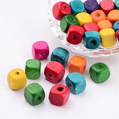 Mixed Lead Free Cube Natural Wood Beads X-YTB027-1