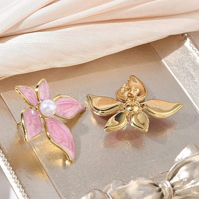 304 Stainless Steel Enamel & ABS Plastic Pearl Stud Earrings for Women SA-CBA2696-28G-01-1