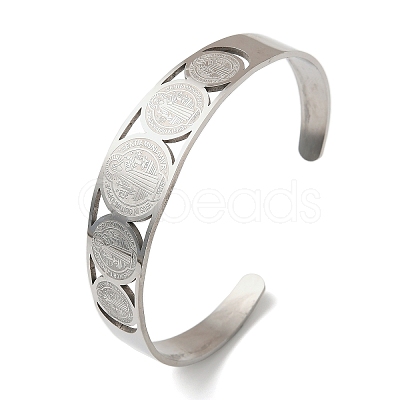 Religion 201 Stainless Steel Cuff Bangles for Women BJEW-F507-01P-1