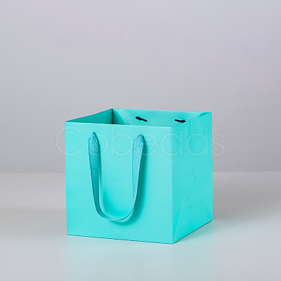 Solid Color Kraft Paper Gift Bags with Ribbon Handles PAAG-PW0001-103B-08-1