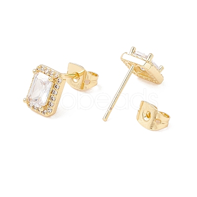 Clear Cubic Zirconia Rectangle Stud Earrings LS-EJEW-F282-30G-1