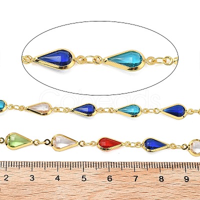 Brass Glass Teardrop Link Chains CHC-R001-04G-02-1