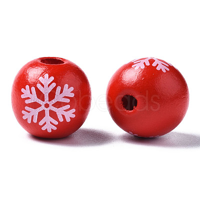 Painted Natural Wood European Beads WOOD-S057-039A-1