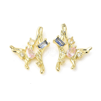 Colorful Cubic Zirconia Butterfly Stud Earrings EJEW-H092-04G-1