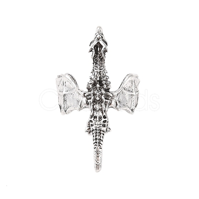 Dragon Alloy Open Cuff Rings for Women Men RJEW-A045-02AS-1