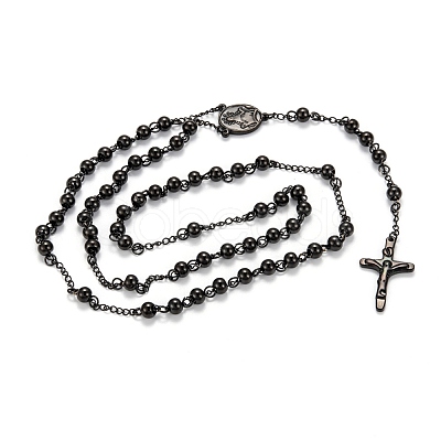 Men's Rosary Bead Necklace with Crucifix Cross NJEW-I011-6mm-04-1