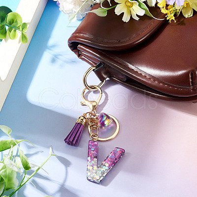 Alloy Resin Heart Keychains KEYC-TADJ0002-01G-V-1