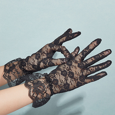 6 Pairs 6 Style Flower Pattern Lace Gloves AJEW-GA0006-10-1