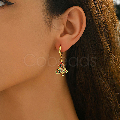 Brass Christmas Tree Hoop Earrings PF9956-1