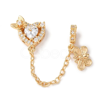 Brass Micro Pave Clear Cubic Zirconia European Dangle Charms KK-Z142-04G-1