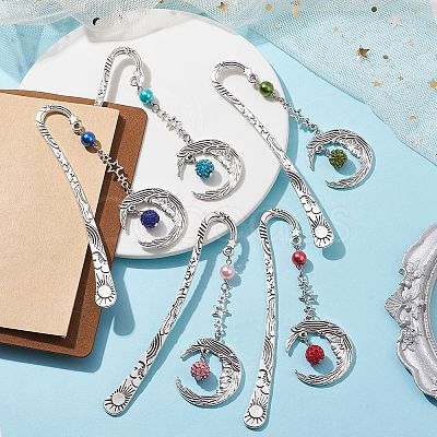 Alloy Moon Pendant Bookmark AJEW-JK00296-1