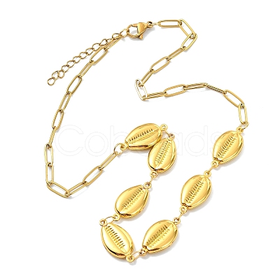 Ocean 304 Stainless Steel Shell Shape Link Chain and Paperclip Chain Necklaces for Women NJEW-JN06131-1