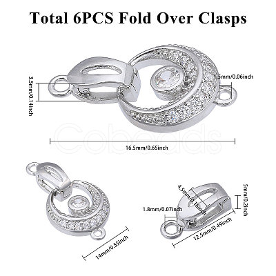 6Pcs Brass Fold Over Clasp with Crystal Rhinestone KK-CA0002-69B-1