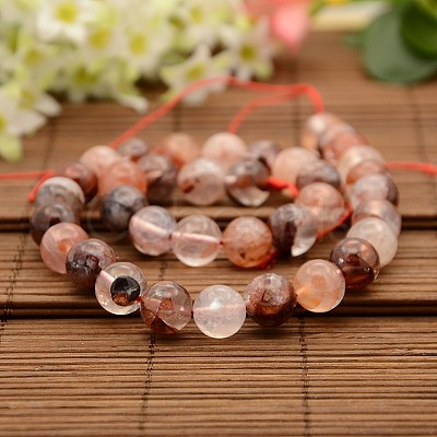 Natural Hematoid Quartz/Fire Quartz Round Beads Strands G-N0078-10mm-06-1