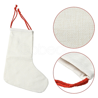 Linen Heat Transfer Christmas Stocking Pendant Decorations AJEW-YWC0001-09-1