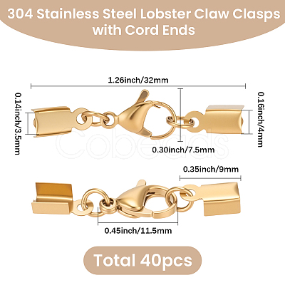 40Pcs 304 Stainless Steel Lobster Claw Clasps with Cord Ends STAS-SC0021-08-1