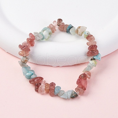 Natural Amazonite & Strawberry Quartz Chip Stretch Bracelets X-BJEW-JB04490-04-1