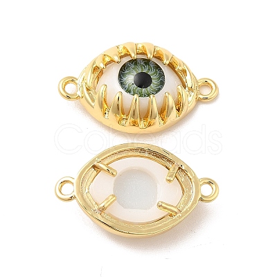 Evil Eye Resin Brass Connector Charms RESI-E026-01G-04-1