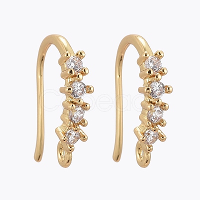 Brass Micro Pave Clear Cubic Zirconia Earring Hook ZIRC-L098-045G-1