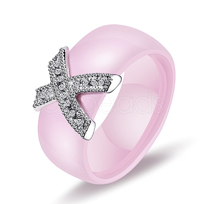 Cross Brass Micro Pave Clear Cubic Zirconia with Porcelain Finger Rings FS-WG0A171-16-1