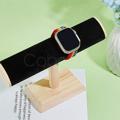 Velvet T-Bar Bracelet Display Stands with Wooden Base BDIS-WH0010-03A-1