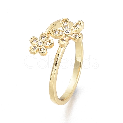 Brass Micro Pave Clear Cubic Zirconia Cuff Rings LS-RJEW-F103-06-G-1