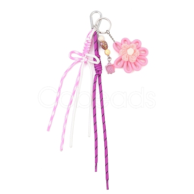 Flower Handmade Woven & Polyester Cord & Resin & Acrylic Beaded Pendant Decorations HJEW-JM04421-01-1