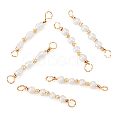 6Pcs 3 Styles Natural Cultured Freshwater Pearl Beaded Connector Charms PALLOY-TA00269-1