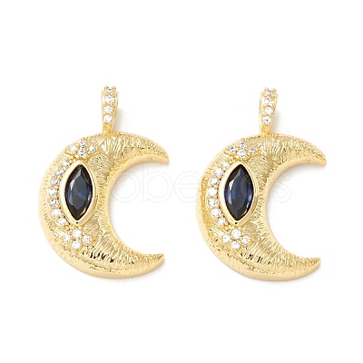 Rack Plating Brass Micro Pave Midnight Blue Cubic Zirconia Pendants KK-D073-10G-1