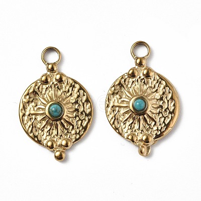 PVD Vacuum Plating 201 Stainless Steel Natural Turquoise Pendants STAS-C064-VC868-1