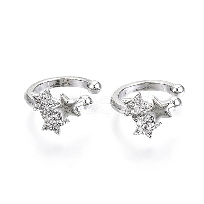 Brass Micro Pave Clear Cubic Zirconia Cuff Earrings EJEW-T046-23P-NF-1