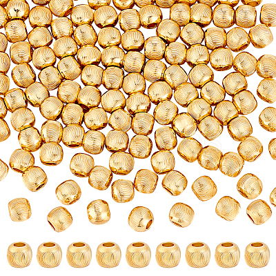 120Pcs Textured Brass Beads KK-PH0011-78-1